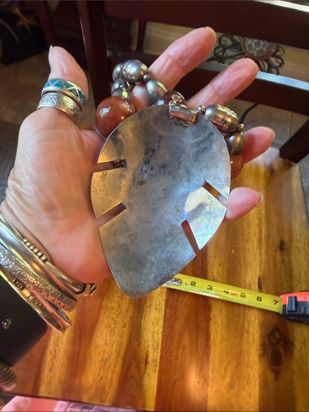 Vintage Handcrafted boho Silver Necklace with agate stone - Picture 5 of 6